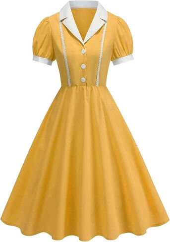 Women's 1950s Vintage Cocktail Swing Dresses Elegant Tea Length Casual Peter Pan Collar A-Line Dress for Work Party in Saudi Arabia
