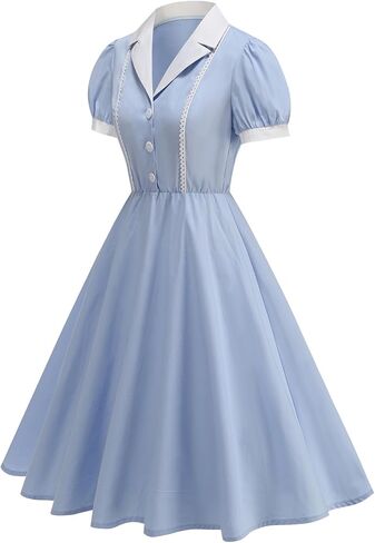 Women's 1950s Vintage Cocktail Swing Dresses Elegant Tea Length Casual Peter Pan Collar A-Line Dress for Work Party in Saudi Arabia