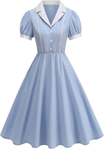 Women's 1950s Vintage Cocktail Swing Dresses Elegant Tea Length Casual Peter Pan Collar A-Line Dress for Work Party in Saudi Arabia