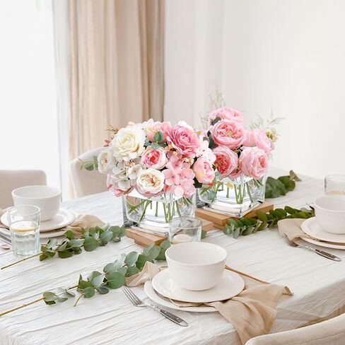 LDHHYH 4 Pack 6 x 6 x 6 Inch Square Glass Vases, Clear Square Vases for Centerpieces, Glass Cube Flower Vases Short Vases for Candle Holder Events Wedding Party Home Decoration in Kuwait