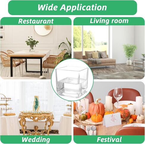 LDHHYH 4 Pack 6 x 6 x 6 Inch Square Glass Vases, Clear Square Vases for Centerpieces, Glass Cube Flower Vases Short Vases for Candle Holder Events Wedding Party Home Decoration in Kuwait