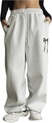 OYOANGLE Women’s Plus Size Sweatpants Bow Graphic Drawstring Waist Workout Athletic Straight Leg Pants in Saudi Arabia