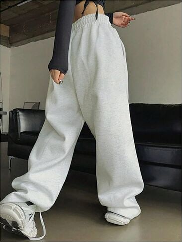OYOANGLE Women’s Plus Size Sweatpants Bow Graphic Drawstring Waist Workout Athletic Straight Leg Pants in Saudi Arabia