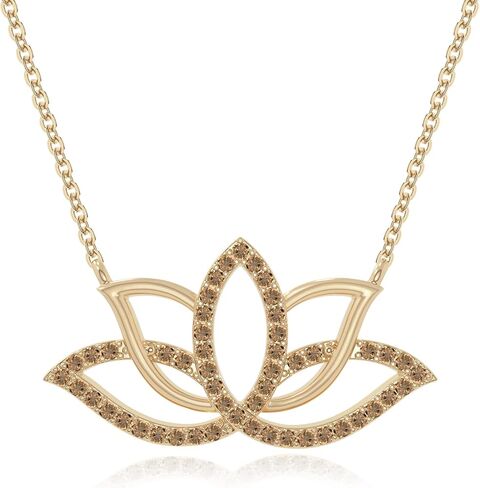 LUSTRE AND LIGHT Natural Gemstone Lotus Flower Pendant Necklaces for Women in Silver/18K Yellow/Rose Gold Vermeil, Birthstone Jewelry Gifts for Her Birthday, Anniversary, Christmas, Graduation in Saudi Arabia