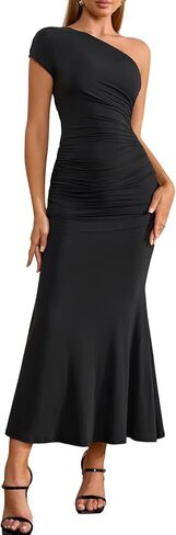 VKIHOC Summer One Shoulder Long Formal Dress Ruched Sexy Bodycon Sleeveless Elegant Wedding Guest Dresses for Women 2025 in Kuwait