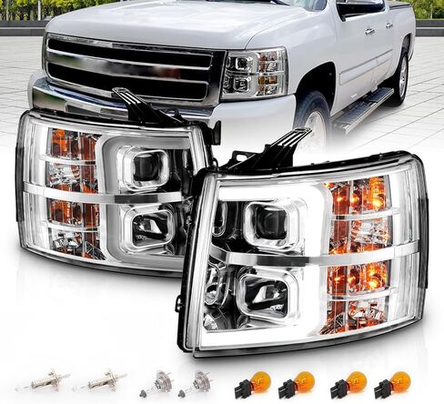 Amerilite لعام 2007-2013 Chevy Silverado 1500/07-14 2500HD 3500HD LED ، Halogen ، Tube Quad Projector Car Melectly Set-جانب الركاب والسائق ، مجموعة ضوء السيارة ، الأسود in Kuwait