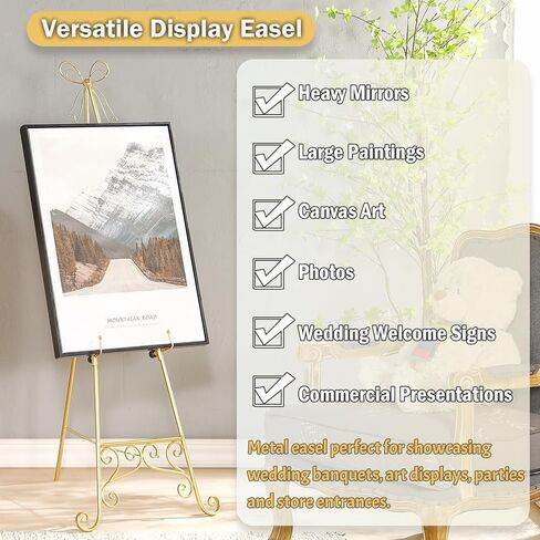 حامل حامل ذهبي مقاس 55.12 بوصة لافتات الزفاف مع تصميم القوس، حامل عرض حامل معدني مع خطاف وسلسلة قابلة للتعديل، حامل عالي التحمل للمرآة، اللافتة، الزفاف، الصورة، الإطار (لا يتطلب التثبيت) in Saudi Arabia