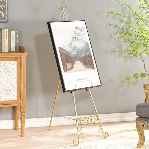 حامل حامل ذهبي مقاس 55.12 بوصة لافتات الزفاف مع تصميم القوس، حامل عرض حامل معدني مع خطاف وسلسلة قابلة للتعديل، حامل عالي التحمل للمرآة، اللافتة، الزفاف، الصورة، الإطار (لا يتطلب التثبيت) in Saudi Arabia