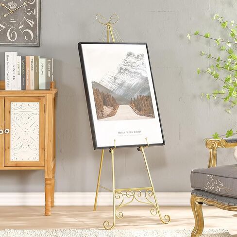 حامل حامل ذهبي مقاس 55.12 بوصة لافتات الزفاف مع تصميم القوس، حامل عرض حامل معدني مع خطاف وسلسلة قابلة للتعديل، حامل عالي التحمل للمرآة، اللافتة، الزفاف، الصورة، الإطار (لا يتطلب التثبيت) in Saudi Arabia
