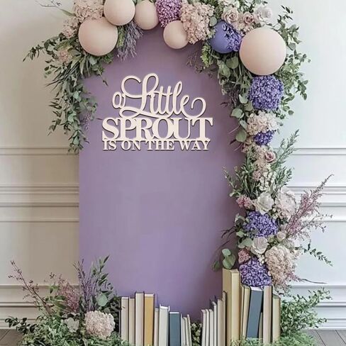 C429 A Little Sprout is On The Way علامة خشبية للخلفية، ديكورات تكشف عن الجنس لحفلة استقبال المولود الجديد، ديكور حائط على شكل حديقة خشبية، خلفية جدارية لحفلات استقبال المولود الجديد لصبي فتاة في عيد ميلادها الثالث in Saudi Arabia