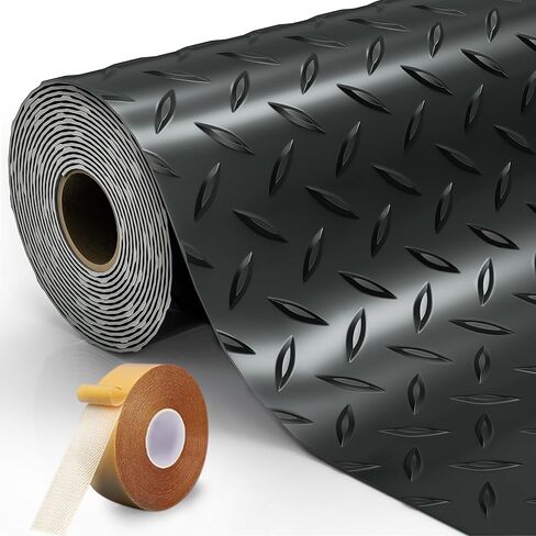 8.2x21 FT Garage Floor Mat, 2.8mm Thickened Diamond Plate PVC Garage Flooring Roll for Under Car Parking, Heavy Duty Garage Floor Protector 168SQFT for Garage, RV Trailer, Basement, Black in Kuwait