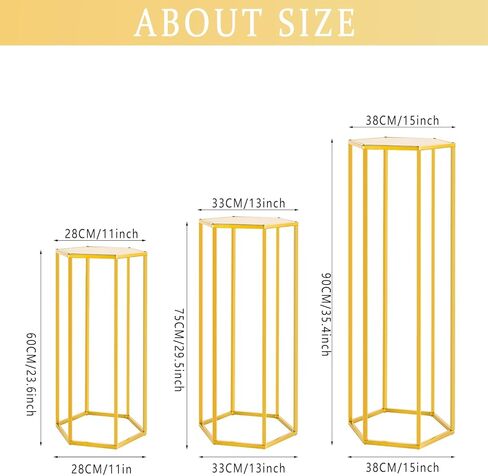 Set of 3 Metal Cylinder Stands for Party Centerpieces, Hexagon Nesting Pedestal Stands, Gold Cake Flower Plant Display Stands, Tall Columnar Vases for Birthday Party Event Home Wedding Decor (Gold) in Saudi Arabia