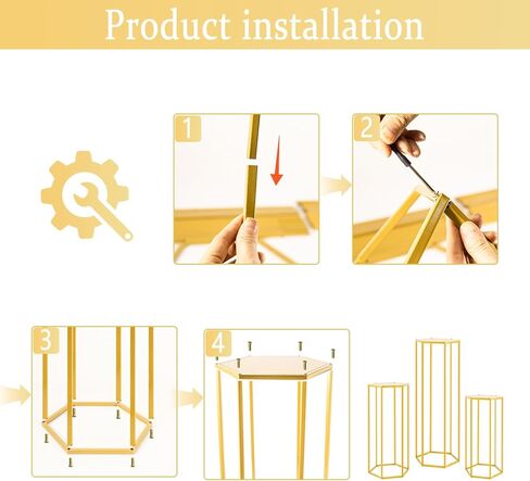 Set of 3 Metal Cylinder Stands for Party Centerpieces, Hexagon Nesting Pedestal Stands, Gold Cake Flower Plant Display Stands, Tall Columnar Vases for Birthday Party Event Home Wedding Decor (Gold) in Saudi Arabia