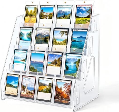4 Tier Acrylic Trading Card Display Stand, Clear Riser Shelf for PSA BGS SGC Slabs, Toploaders & Magnetic Holders, Tabletop Display for Sports Graded Cards, TCG, Greeting Cards, Easy Snap-On (1 Pack) in Saudi Arabia