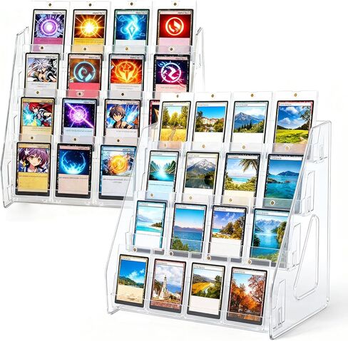 حامل عرض بطاقات التجارة الأكريليك من 4 طبقات، رف مرتفع شفاف لألواح PSA BGS SGC، والتحميل العلوي والحوامل المغناطيسية، وعرض الطاولة للبطاقات الرياضية المتدرجة، وTCG، وبطاقات التهنئة، سهلة التركيب (عبوة واحدة) in Kuwait