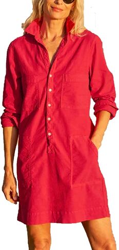 Zontroldy Women's Summer Collared Long Rolled Up Sleeve Button Down Cotton Shirt Dress Safari Dresses with Pockets in Saudi Arabia