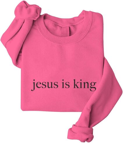 ROSSOSSOR Jesus Is King Sweatshirts Women Christian Sweatshirts Religious Mom Pullovers Graphic Crew Neck Pullovers Plus Size in Saudi Arabia