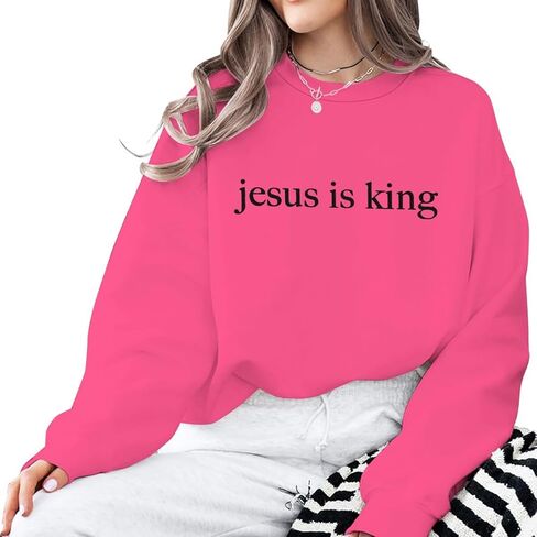 ROSSOSSOR Jesus Is King Sweatshirts Women Christian Sweatshirts Religious Mom Pullovers Graphic Crew Neck Pullovers Plus Size in Saudi Arabia