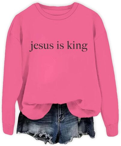 ROSSOSSOR Jesus Is King Sweatshirts Women Christian Sweatshirts Religious Mom Pullovers Graphic Crew Neck Pullovers Plus Size in Saudi Arabia