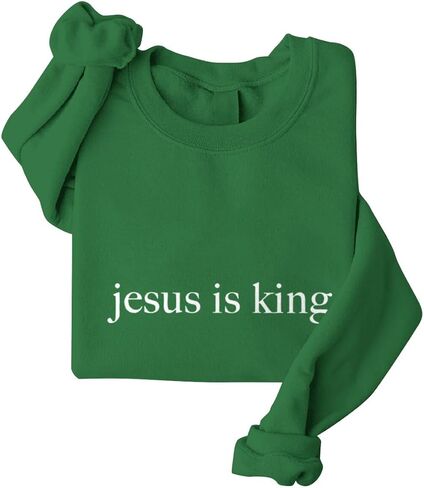 ROSSOSSOR Jesus Is King Sweatshirts Women Christian Sweatshirts Religious Mom Pullovers Graphic Crew Neck Pullovers Plus Size in Saudi Arabia