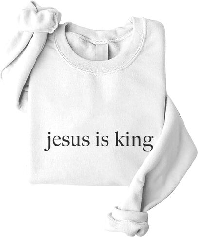 ROSSOSSOR Jesus Is King Sweatshirts Women Christian Sweatshirts Religious Mom Pullovers Graphic Crew Neck Pullovers Plus Size in Saudi Arabia