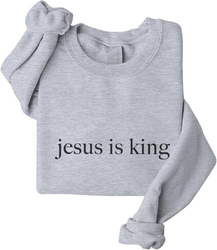 ROSSOSSOR Jesus Is King Sweatshirts Women Christian Sweatshirts Religious Mom Pullovers Graphic Crew Neck Pullovers Plus Size in Saudi Arabia