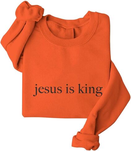 ROSSOSSOR Jesus Is King Sweatshirts Women Christian Sweatshirts Religious Mom Pullovers Graphic Crew Neck Pullovers Plus Size in Saudi Arabia