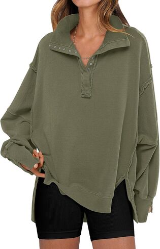 Womens Oversized Sweatshirts Casual Long Sleeve Henley Neck Button Pullover Y2k V Neck Fall Outfits in Saudi Arabia