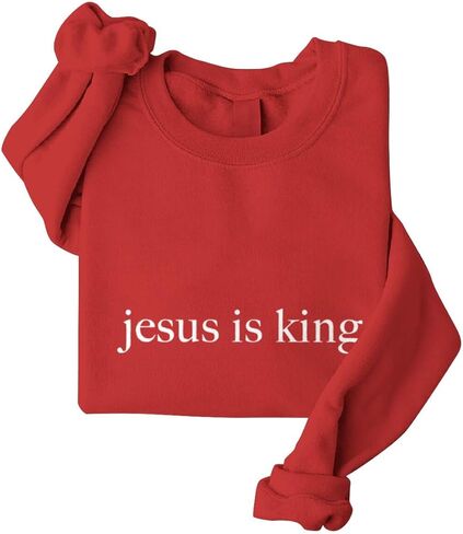 ROSSOSSOR Jesus Is King Sweatshirts Women Christian Sweatshirts Religious Mom Pullovers Graphic Crew Neck Pullovers Plus Size in Saudi Arabia