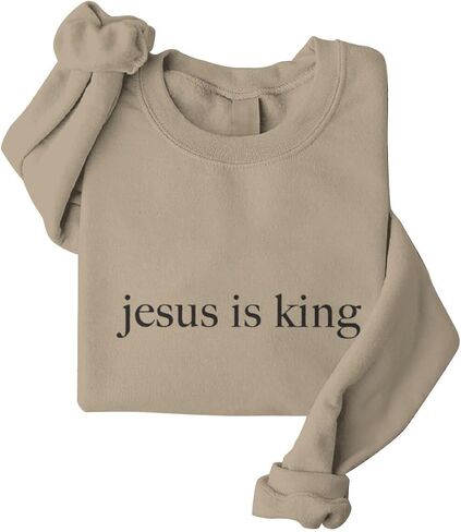 ROSSOSSOR Jesus Is King Sweatshirts Women Christian Sweatshirts Religious Mom Pullovers Graphic Crew Neck Pullovers Plus Size in Saudi Arabia