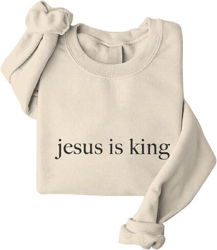 ROSSOSSOR Jesus Is King Sweatshirts Women Christian Sweatshirts Religious Mom Pullovers Graphic Crew Neck Pullovers Plus Size in Saudi Arabia