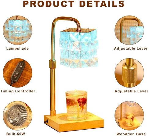 مصباح تسخين الشموع من ACALEPH، 4 ألوان متغيرة مع مؤقت وخافت، ارتفاع سخان الشمع الكهربائي قابل للتعديل، ضوء طاولة على شكل كريستال مزيف بدون لهب هدية مثالية للأمهات والنساء والرجال، ديكور غرفة النوم المنزلية in Kuwait