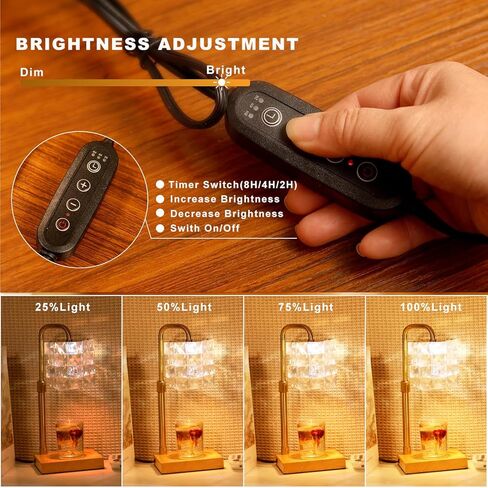 مصباح تسخين الشموع من ACALEPH، 4 ألوان متغيرة مع مؤقت وخافت، ارتفاع سخان الشمع الكهربائي قابل للتعديل، ضوء طاولة على شكل كريستال مزيف بدون لهب هدية مثالية للأمهات والنساء والرجال، ديكور غرفة النوم المنزلية in Kuwait
