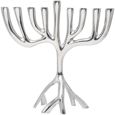 Yair Emanuel شجرة الحياة الحديثة Hanukkah Menorah - تصميم ألومنيوم معاصر - ثلاث شموع Hanukkah القياسية (7 بوصة) in Saudi Arabia