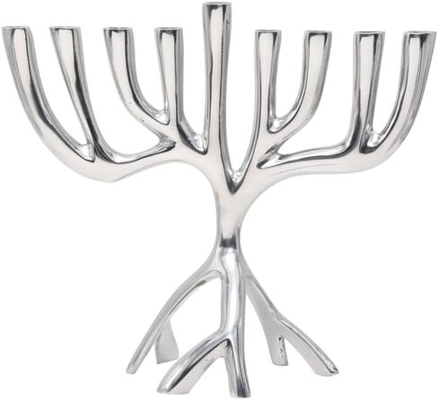 Yair Emanuel شجرة الحياة الحديثة Hanukkah Menorah - تصميم ألومنيوم معاصر - ثلاث شموع Hanukkah القياسية (7 بوصة) in Saudi Arabia