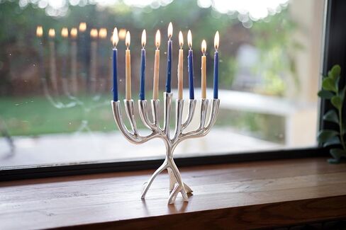 Yair Emanuel شجرة الحياة الحديثة Hanukkah Menorah - تصميم ألومنيوم معاصر - ثلاث شموع Hanukkah القياسية (7 بوصة) in Saudi Arabia