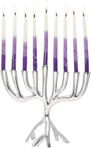 Yair Emanuel شجرة الحياة الحديثة Hanukkah Menorah - تصميم ألومنيوم معاصر - ثلاث شموع Hanukkah القياسية (7 بوصة) in Saudi Arabia