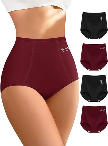 Women's High Waisted Cotton Underwear, Tummy Control Underwear for Women Breathable Panties 4 Packs in Saudi Arabia