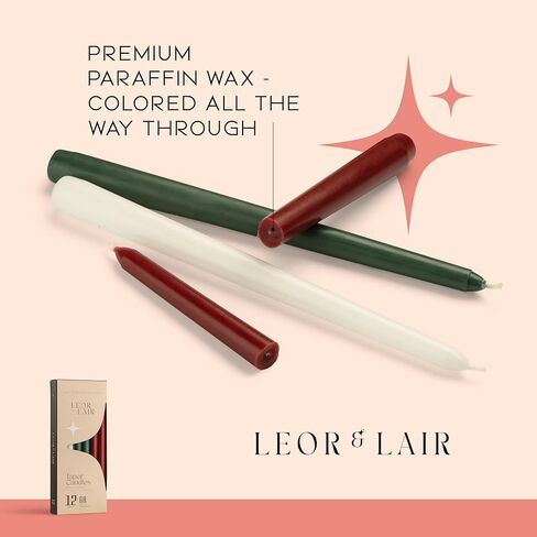شموع عيد الميلاد المستدقة مقاس 10 بوصات من Leor & Lair - 12 عبوة من شموع عيد الميلاد باللون الأحمر والأخضر والأبيض - شموع مائدة العشاء الطويلة المحترقة للمناسبات وحفلات الزفاف وديكور المنزل in Kuwait