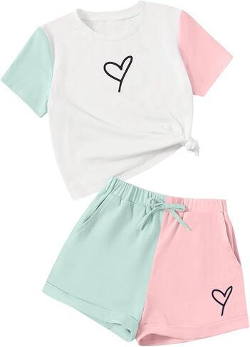 Cakaner Toddler Kids Girl Clothes Floral Letter Graphic Top + Shorts 2PC Girls Summer Short Set in Kuwait