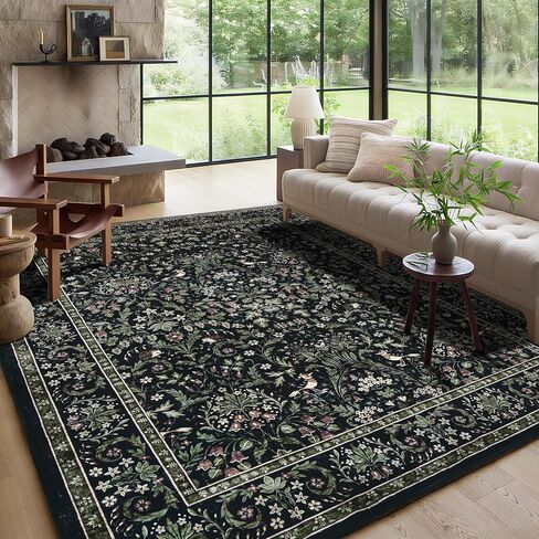 Dintszyayue Washable Rugs 8x10 Washable Boho Floral Non Slip Living Room Large Rugs for Bedroom Farmhouse Floor Cove Blue in Saudi Arabia