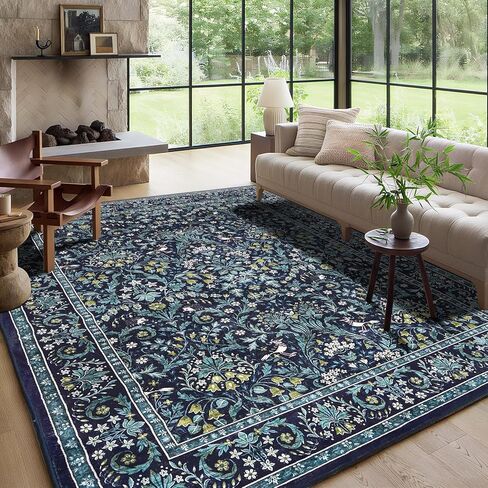 Dintszyayue Washable Rugs 8x10 Washable Boho Floral Non Slip Living Room Large Rugs for Bedroom Farmhouse Floor Cove Blue in Saudi Arabia