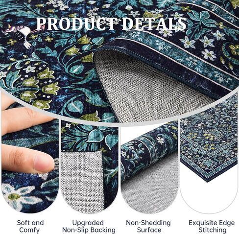Dintszyayue Washable Rugs 8x10 Washable Boho Floral Non Slip Living Room Large Rugs for Bedroom Farmhouse Floor Cove Blue in Saudi Arabia