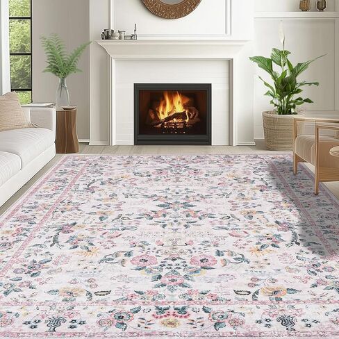 Dintszyayue Washable Rugs 8x10 Washable Boho Floral Non Slip Living Room Large Rugs for Bedroom Farmhouse Floor Cove Blue in Saudi Arabia