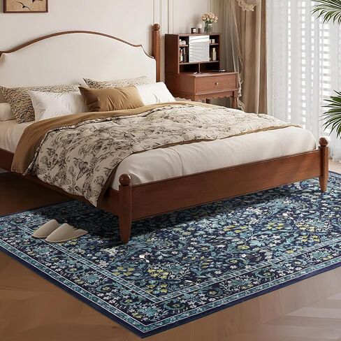 Dintszyayue Washable Rugs 8x10 Washable Boho Floral Non Slip Living Room Large Rugs for Bedroom Farmhouse Floor Cove Blue in Saudi Arabia
