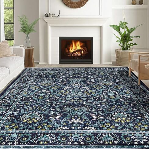 Dintszyayue Washable Rugs 8x10 Washable Boho Floral Non Slip Living Room Large Rugs for Bedroom Farmhouse Floor Cove Blue in Saudi Arabia