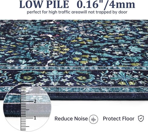 Dintszyayue Washable Rugs 8x10 Washable Boho Floral Non Slip Living Room Large Rugs for Bedroom Farmhouse Floor Cove Blue in Saudi Arabia