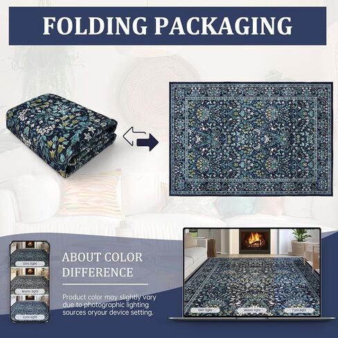 Dintszyayue Washable Rugs 8x10 Washable Boho Floral Non Slip Living Room Large Rugs for Bedroom Farmhouse Floor Cove Blue in Saudi Arabia