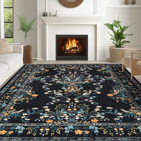Dintszyayue Washable Rugs 8x10 Washable Boho Floral Non Slip Living Room Large Rugs for Bedroom Farmhouse Floor Cove Blue in Saudi Arabia