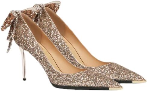 Upanmu Women's Closed Toe Rhinstone Wedding Low Heel Back Decorative Flower Clear Kitten Heels, Non-Adjustable Pointed Toe Bow Pumps High Heeled 6-8CM Prom Dress Shoes in Saudi Arabia